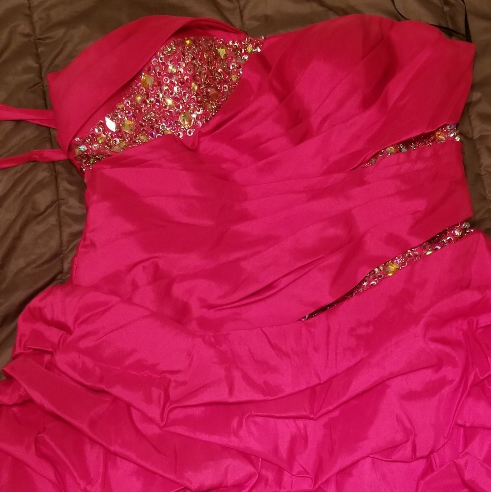 Hot pink formal dress with detachable tail